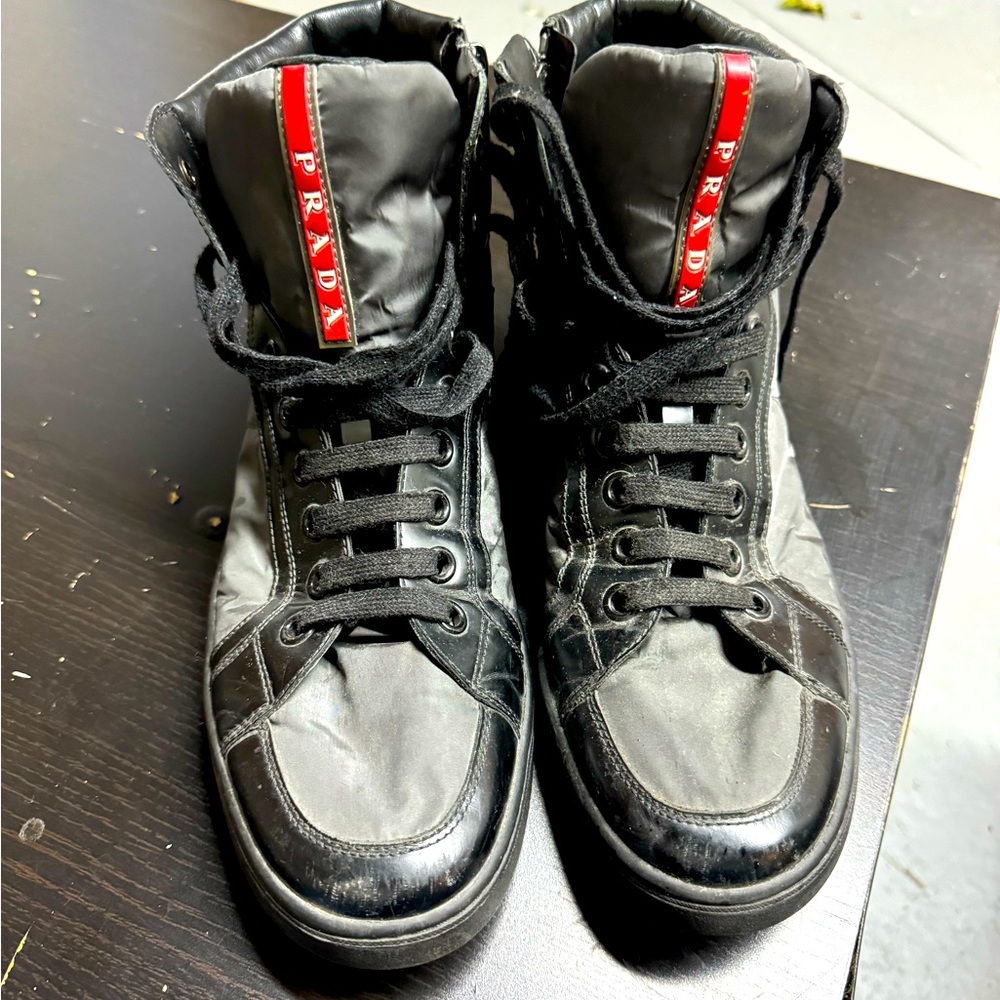 Prada men high top shoes waterproof.black and gray